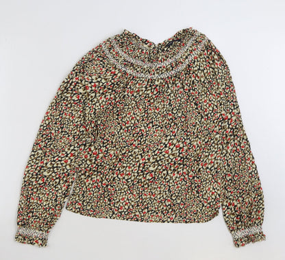 Marks & Spencer Womens Multicoloured Geometric Cotton Basic Blouse Size 8 Round Neck