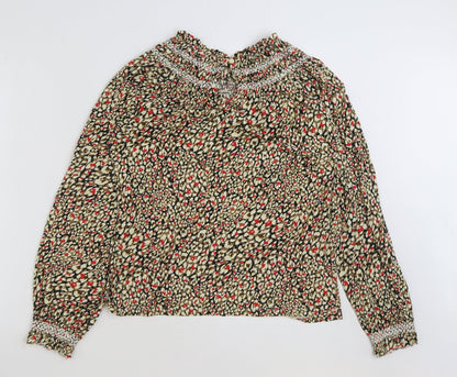 Marks & Spencer Womens Multicoloured Geometric Cotton Basic Blouse Size 8 Round Neck