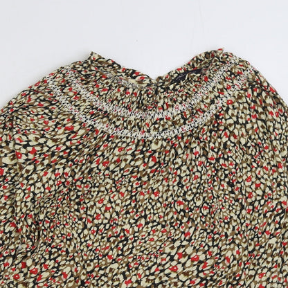 Marks & Spencer Womens Multicoloured Geometric Cotton Basic Blouse Size 8 Round Neck