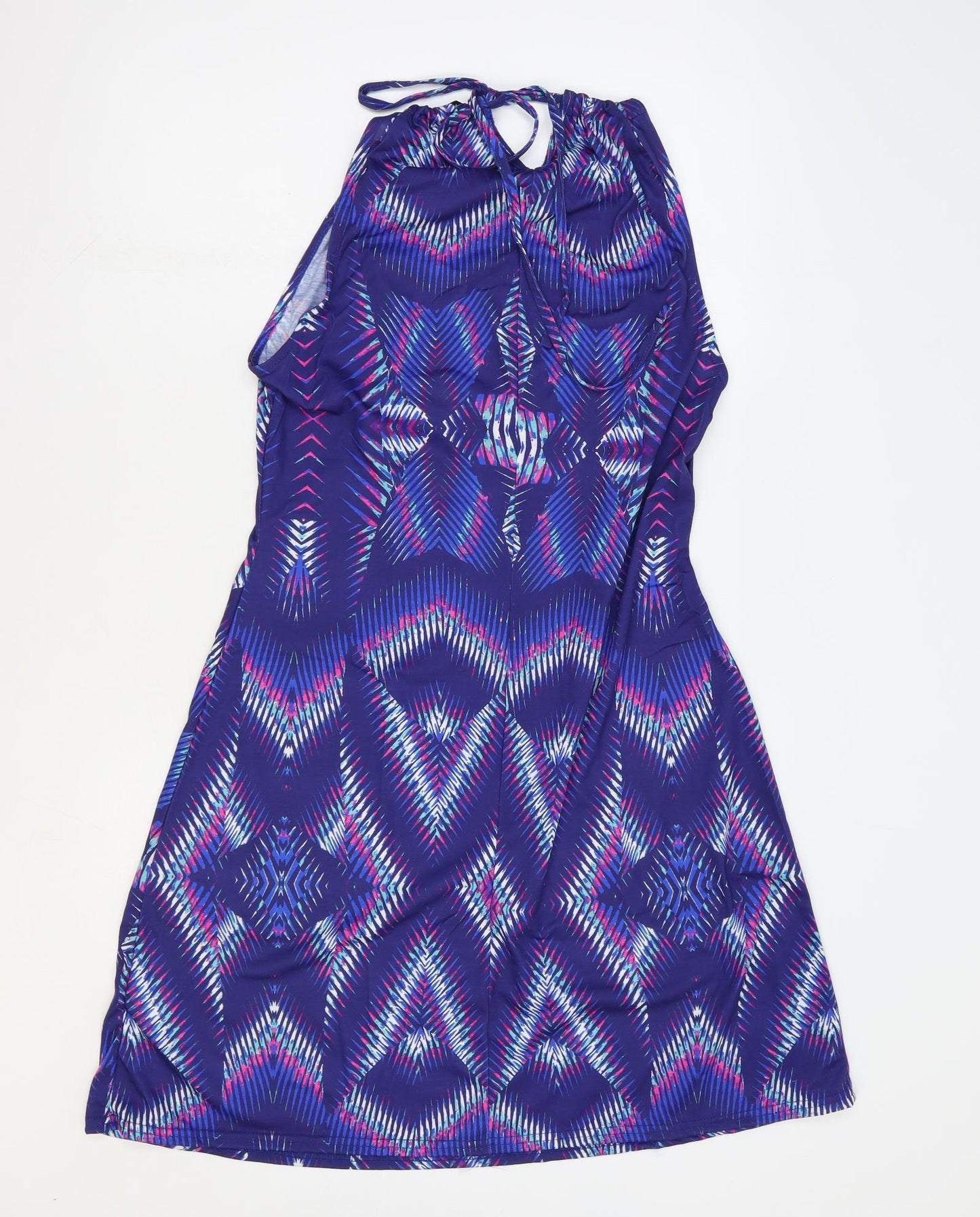 Kaleidoscope Womens Blue Geometric Polyester A-Line Size 14 Round Neck Tie