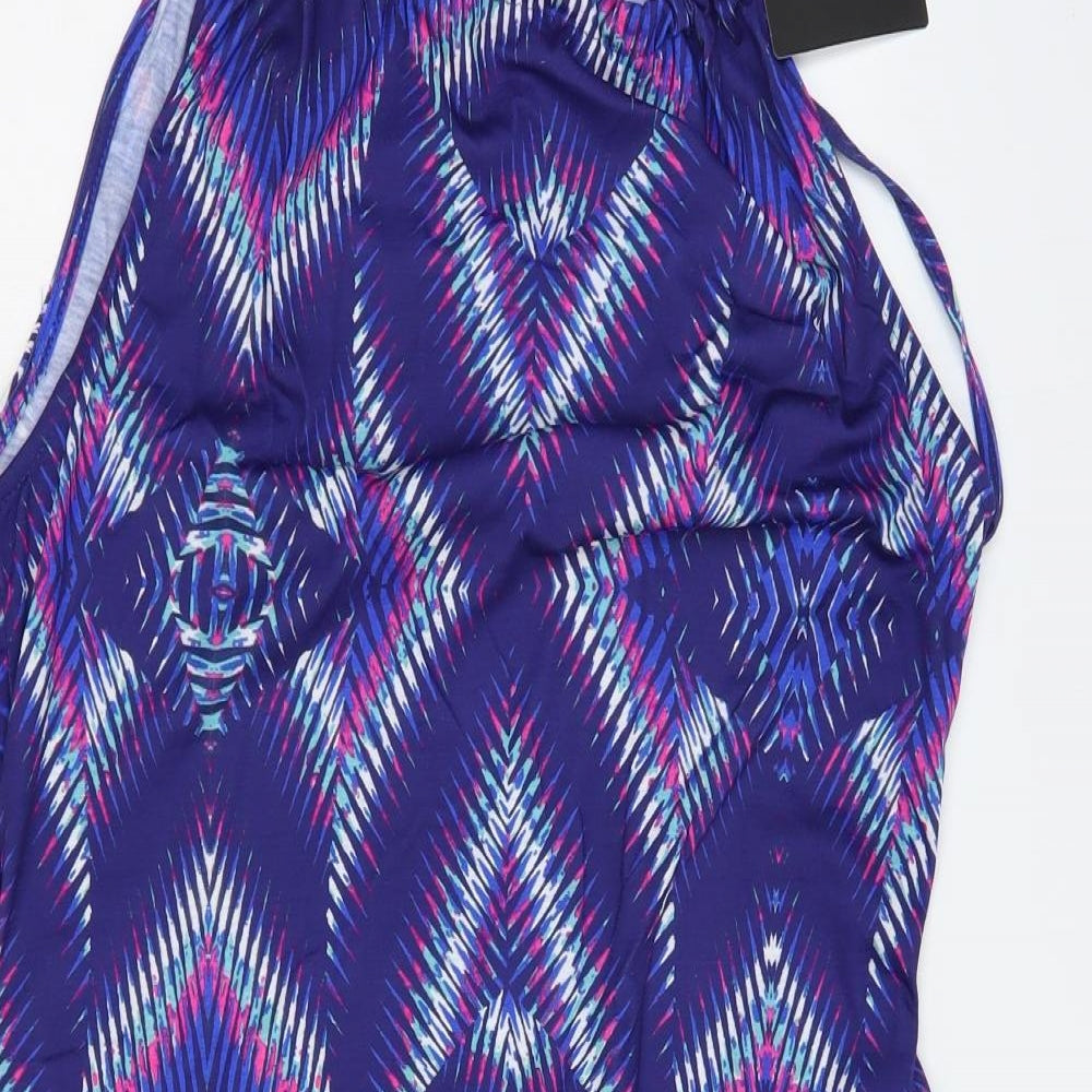 Kaleidoscope Womens Blue Geometric Polyester A-Line Size 14 Round Neck Tie