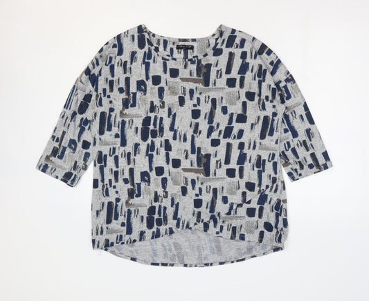 Viz A Viz Womens Grey Geometric Polyester Basic Blouse Size 12 Round Neck
