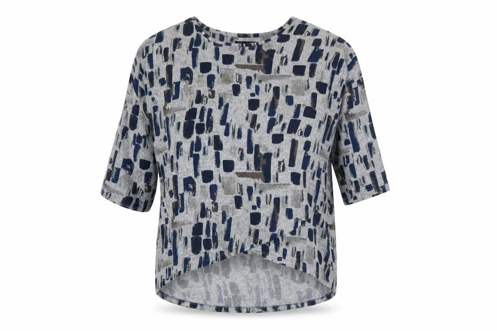 Viz A Viz Womens Grey Geometric Polyester Basic Blouse Size 12 Round Neck