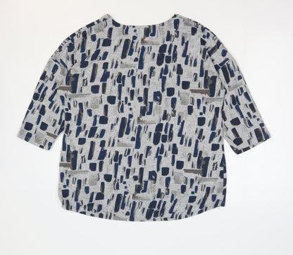 Viz A Viz Womens Grey Geometric Polyester Basic Blouse Size 12 Round Neck