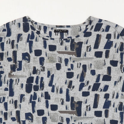 Viz A Viz Womens Grey Geometric Polyester Basic Blouse Size 12 Round Neck