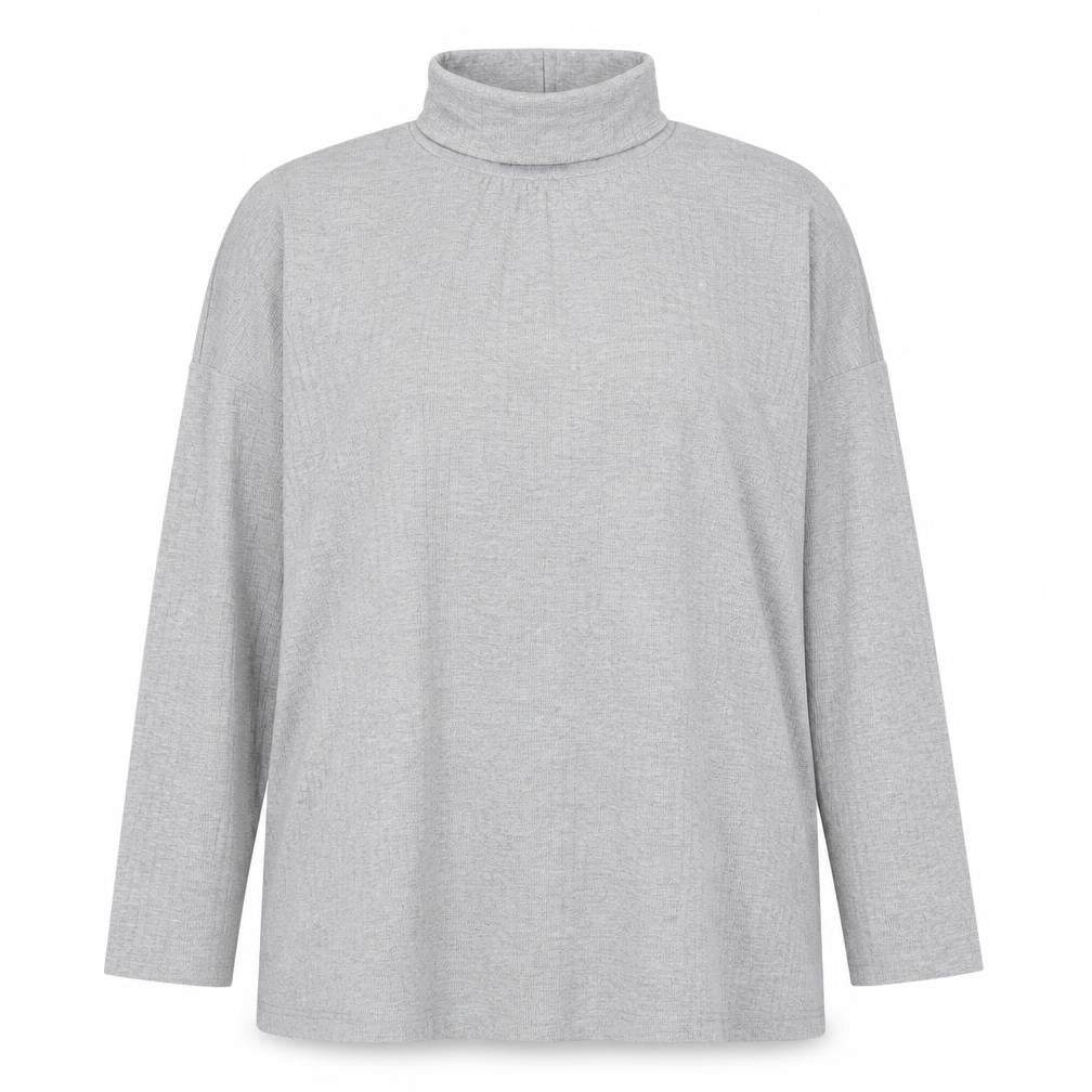 Boohoo Womens Grey Polyester Basic T-Shirt Size 12 Roll Neck - Ribbed