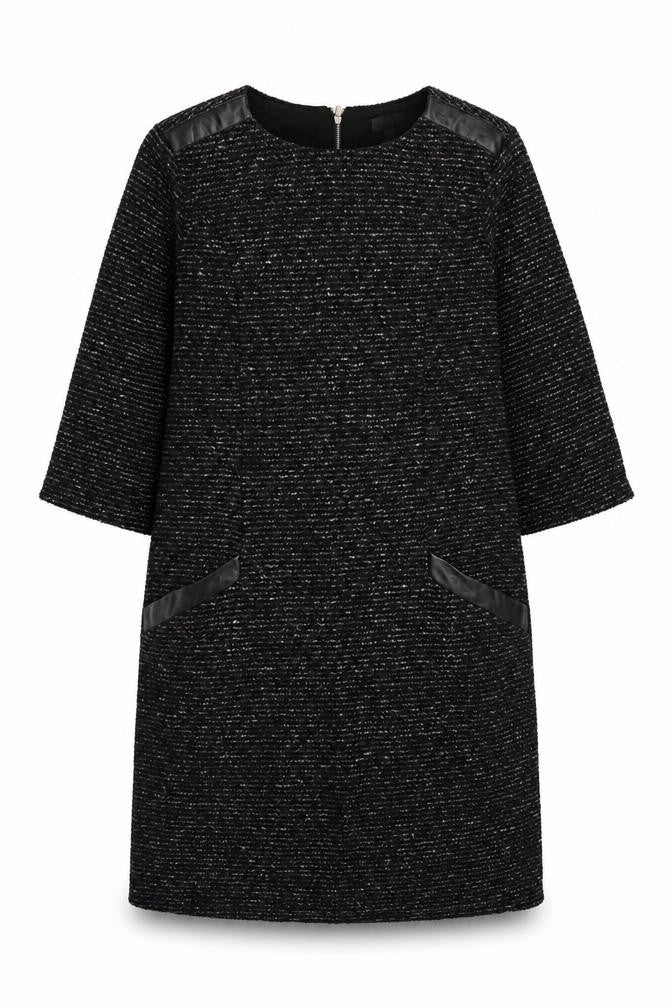 First Avenue Womens Black Polyester A-Line Size XL Round Neck Zip - Leather Effect Trims