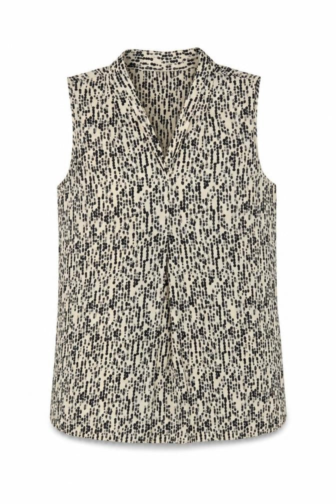 Primark Womens Beige Geometric Polyester Basic Tank Size 6 V-Neck - Pleat Front