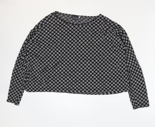 Sparkle & Fade Womens Grey Polka Dot Polyester Cropped T-Shirt Size S Round Neck