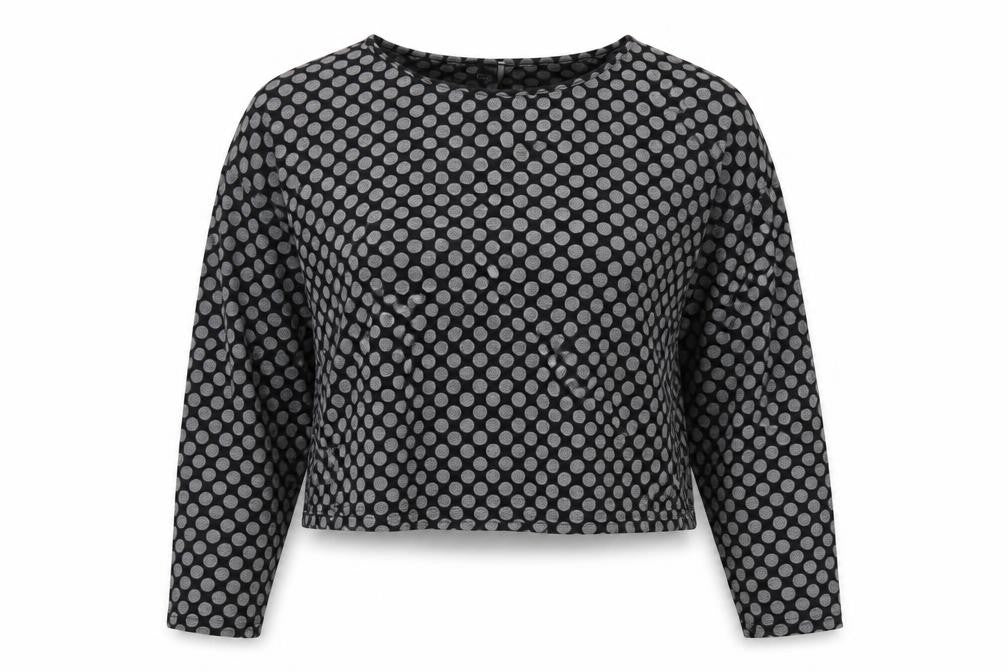Sparkle & Fade Womens Grey Polka Dot Polyester Cropped T-Shirt Size S Round Neck
