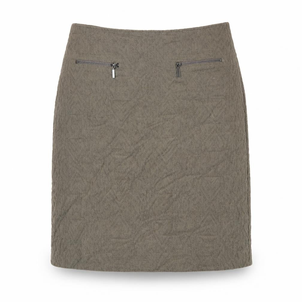 Marks & Spencer Womens Brown Cotton A-Line Skirt Size 10 Zip - Faux Pockets