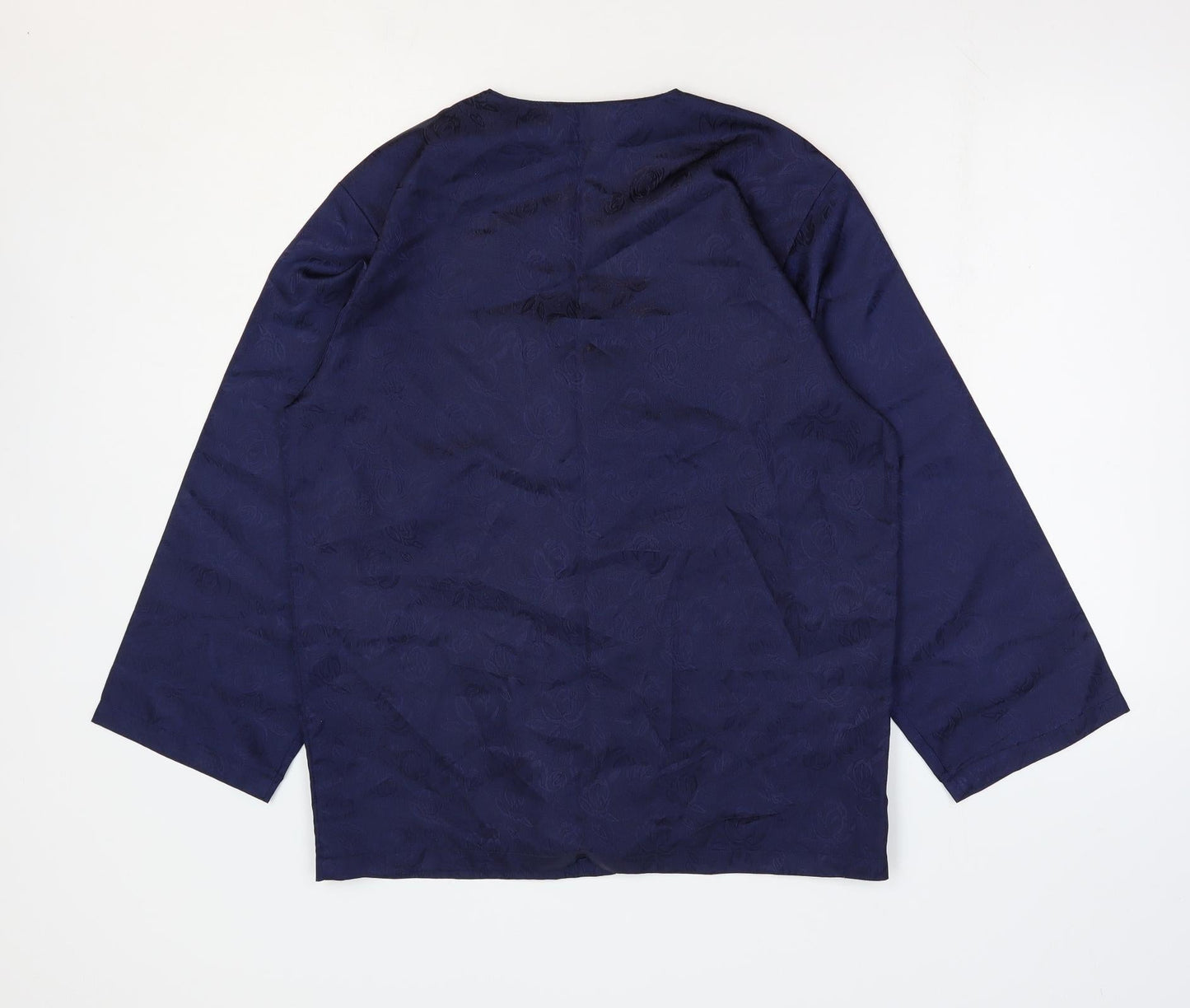 Preworn Womens Blue Floral Polyester Basic Button-Up Size 14 V-Neck