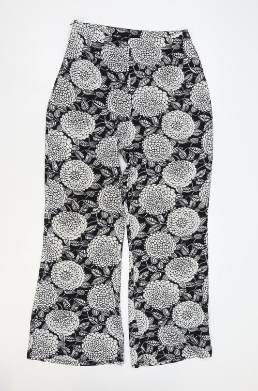 Lola May Womens Black Floral Polyester Trousers Size 10 L28 in Regular Zip