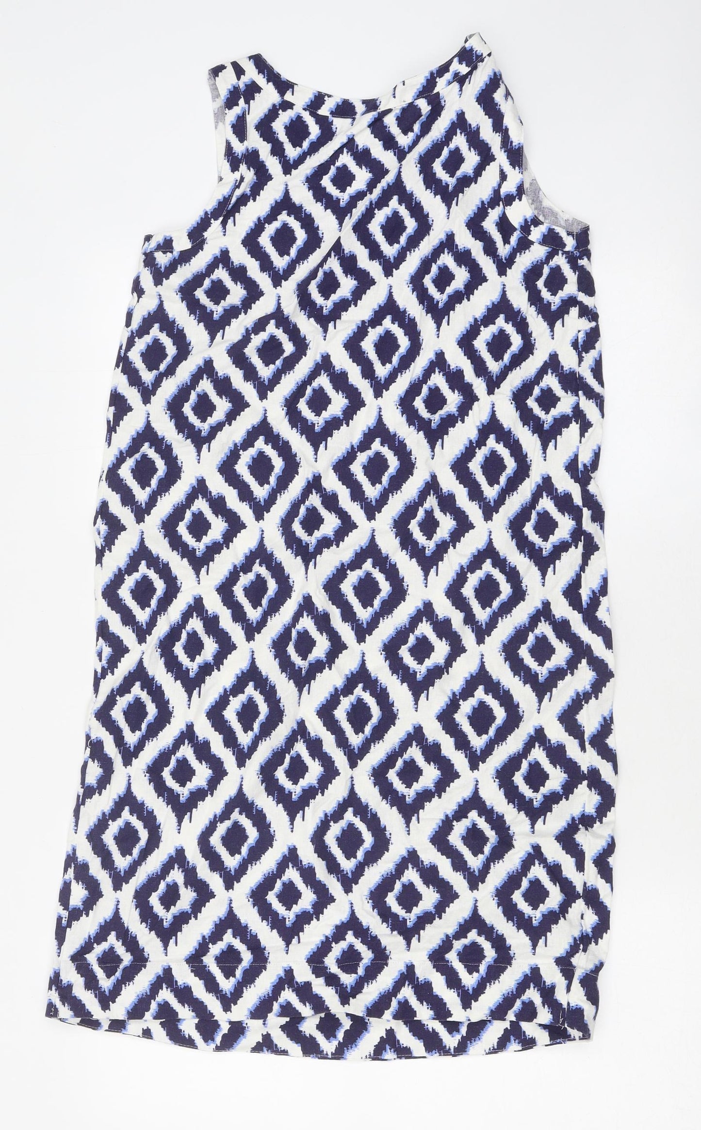 Marks and Spencer Womens Blue Geometric Polyester A-Line Size 6 Round Neck Pullover