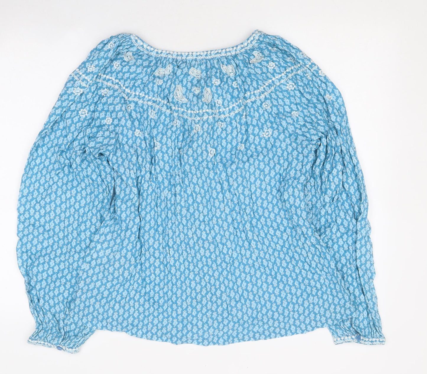 Marks and Spencer Womens Blue Geometric Polyester Basic Blouse Size 6 Round Neck
