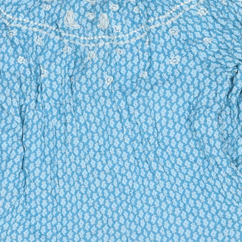 Marks and Spencer Womens Blue Geometric Polyester Basic Blouse Size 6 Round Neck