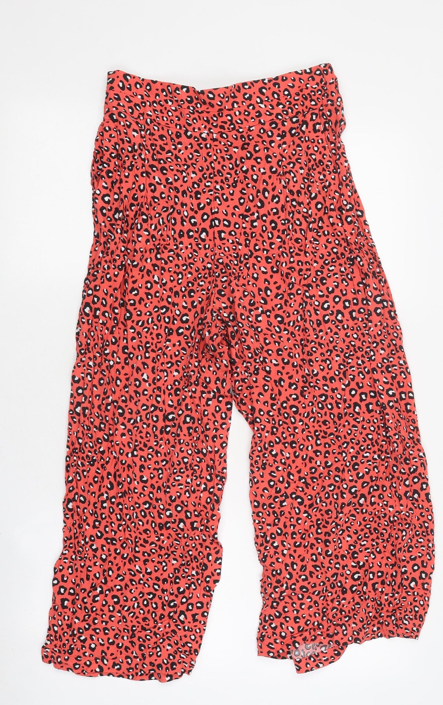 Marks and Spencer Womens Red Geometric Polyester Trousers Size 8 L23 in Regular