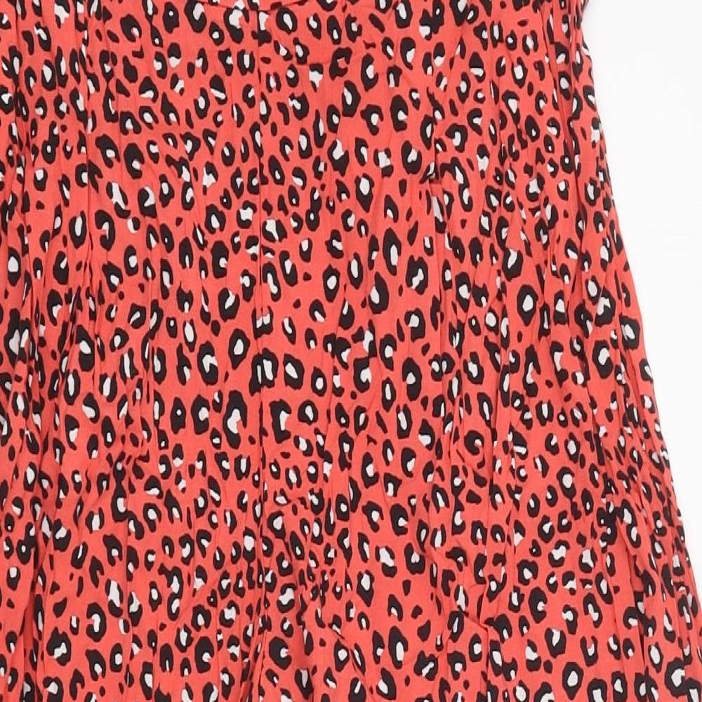 Marks and Spencer Womens Red Geometric Polyester Trousers Size 8 L23 in Regular