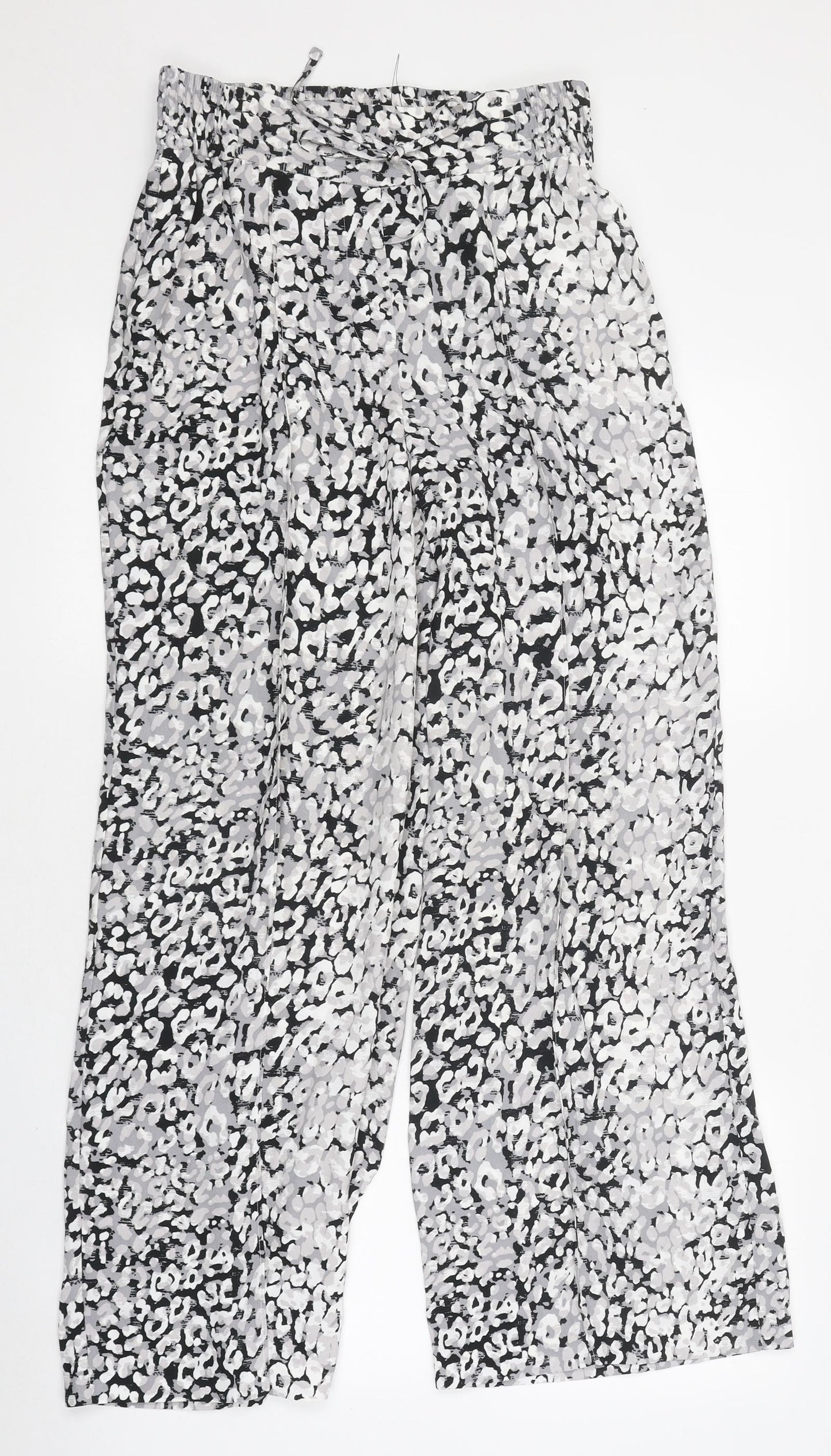 Marks and Spencer Womens Multicoloured Animal Print Polyester Trousers Size 8 L27 in Regular Drawstring - Leopard Print