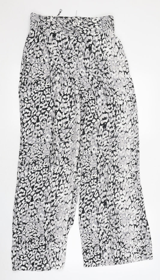 Marks and Spencer Womens Multicoloured Animal Print Polyester Trousers Size 8 L27 in Regular Drawstring - Leopard Print