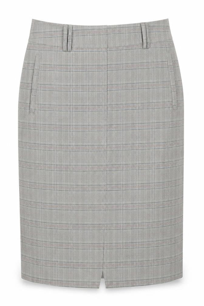 Marks & Spencer Womens Beige Check Polyester A-Line Skirt Size 6 Zip