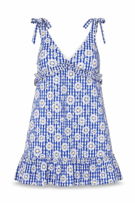 ASOS Womens Blue Geometric Polyester Pinafore/Dungaree Dress Size 12 V-Neck Tie