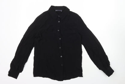 Marks & Spencer Womens Black Viscose Basic Button-Up Size 6 Collared