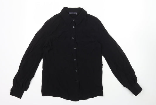 Marks and Spencer Womens Black Viscose Basic Button-Up Size 6 Collared