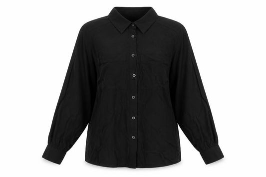 Marks and Spencer Womens Black Viscose Basic Button-Up Size 6 Collared