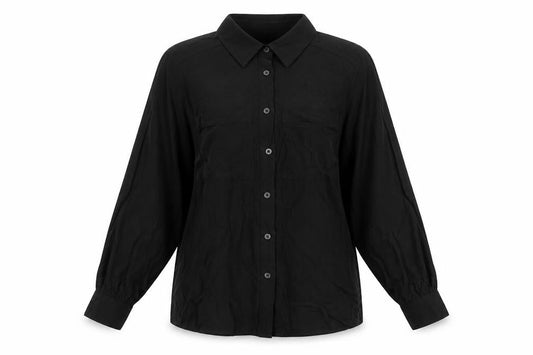 Marks and Spencer Womens Black Viscose Basic Button-Up Size 6 Collared