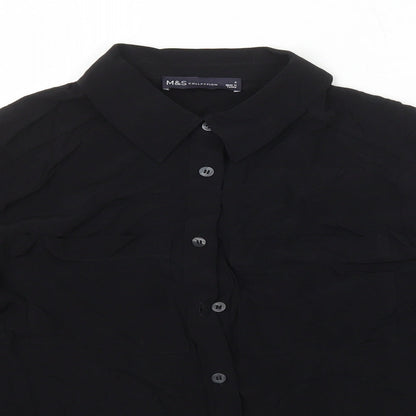 Marks & Spencer Womens Black Viscose Basic Button-Up Size 6 Collared