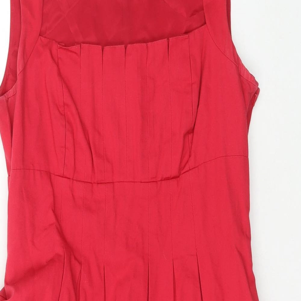 Coast Womens Red Cotton A-Line Size 12 Square Neck Zip