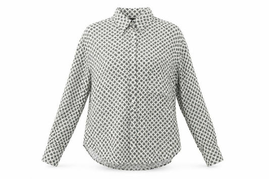 Marks and Spencer Womens Ivory Geometric Viscose Basic Button-Up Size 6 Collared
