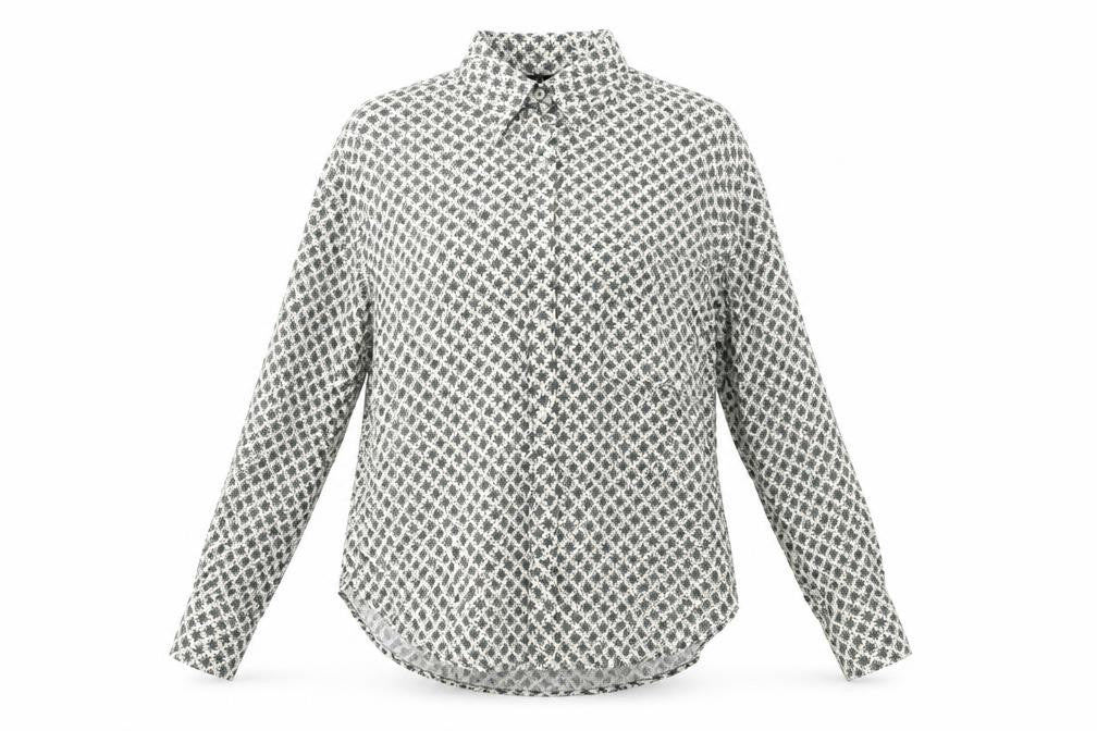 Marks & Spencer Womens Ivory Geometric Viscose Basic Button-Up Size 6 Collared