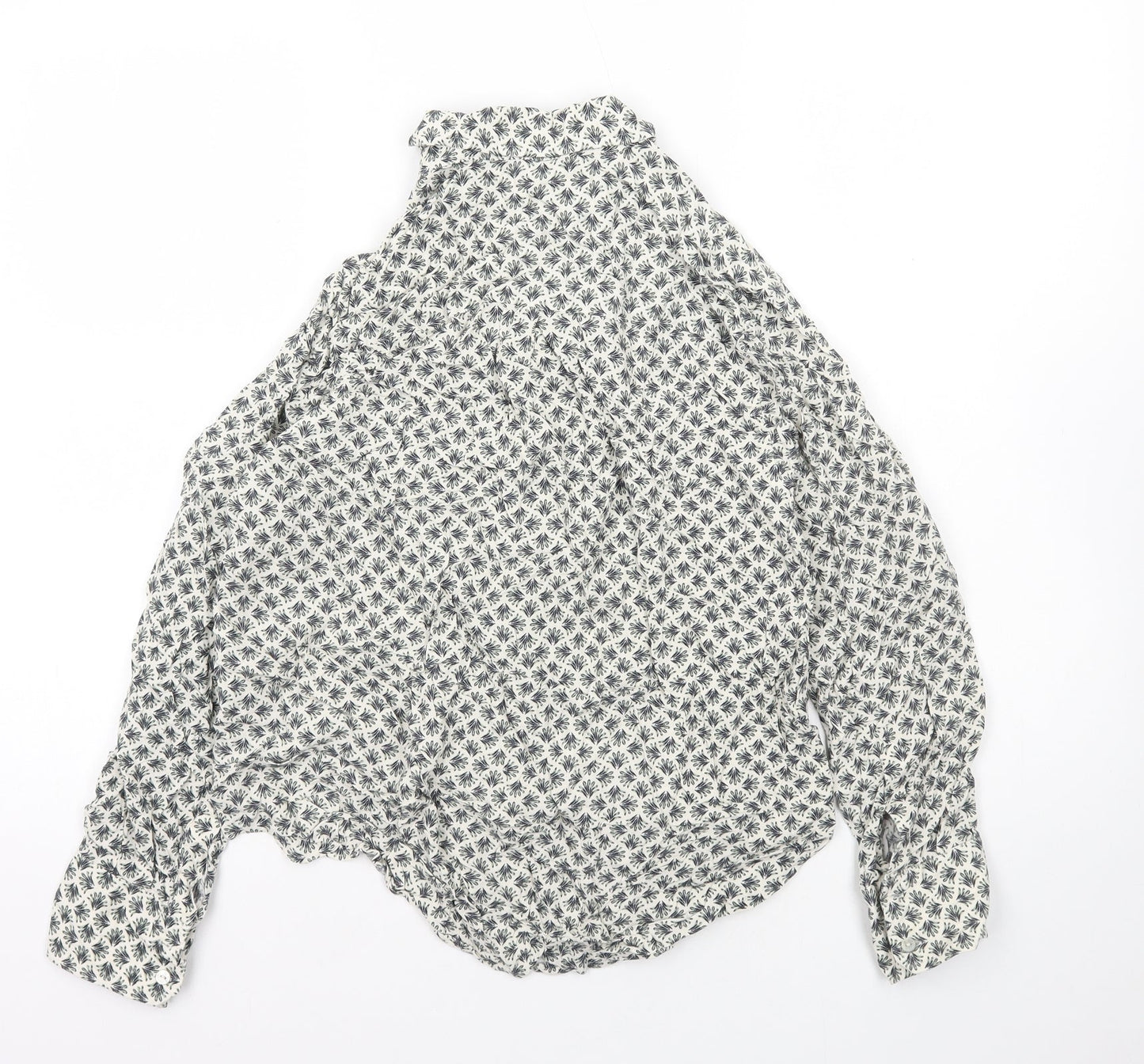 Marks and Spencer Womens Ivory Geometric Viscose Basic Button-Up Size 6 Collared