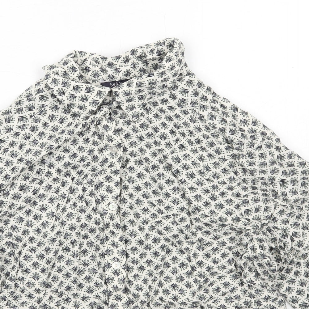 Marks and Spencer Womens Ivory Geometric Viscose Basic Button-Up Size 6 Collared