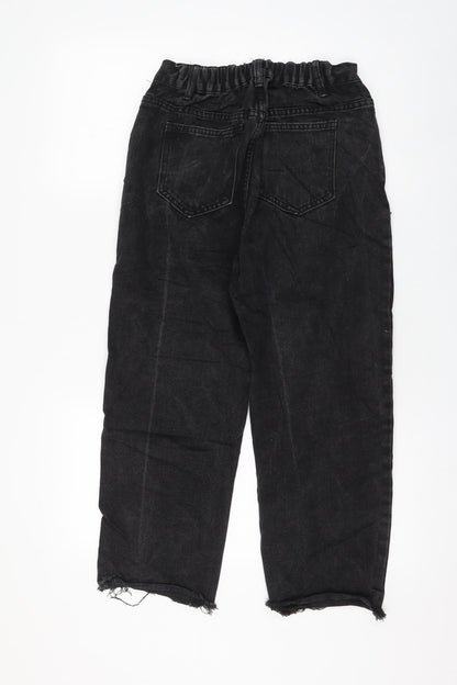 Womens Black Polyester Mom Jeans Size 8 L23 in Regular Zip