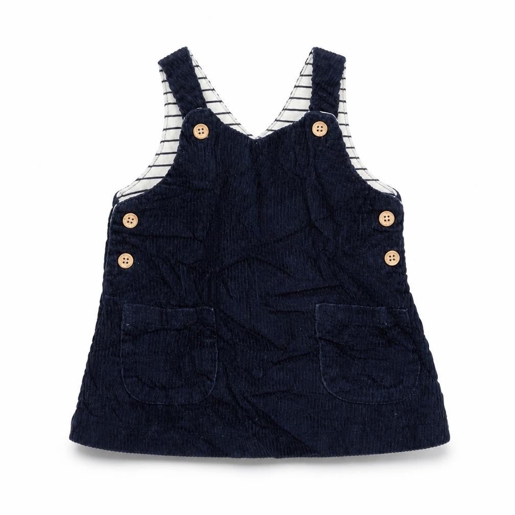 NEXT Girls Blue Cotton Pinafore/Dungaree Dress Size 3-6 Months Round Neck Button