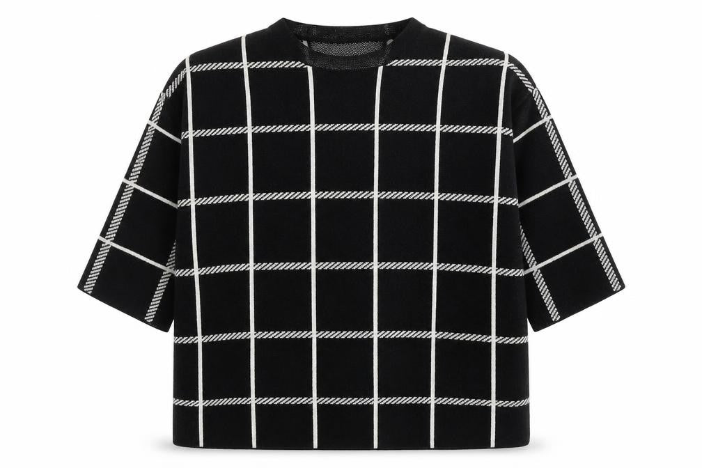 F&F Womens Black Round Neck Check Acrylic Pullover Jumper Size 14