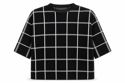 F&F Womens Black Round Neck Check Acrylic Pullover Jumper Size 14