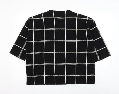 F&F Womens Black Round Neck Check Acrylic Pullover Jumper Size 14