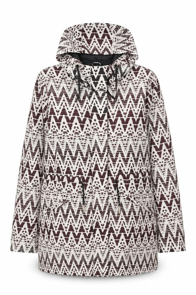 Peacocks Womens Brown Geometric Rain Coat Coat Size 12 Zip