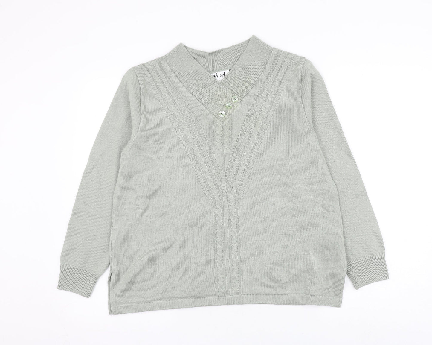 Afibel Womens Green V-Neck Acrylic Pullover Jumper Size 16