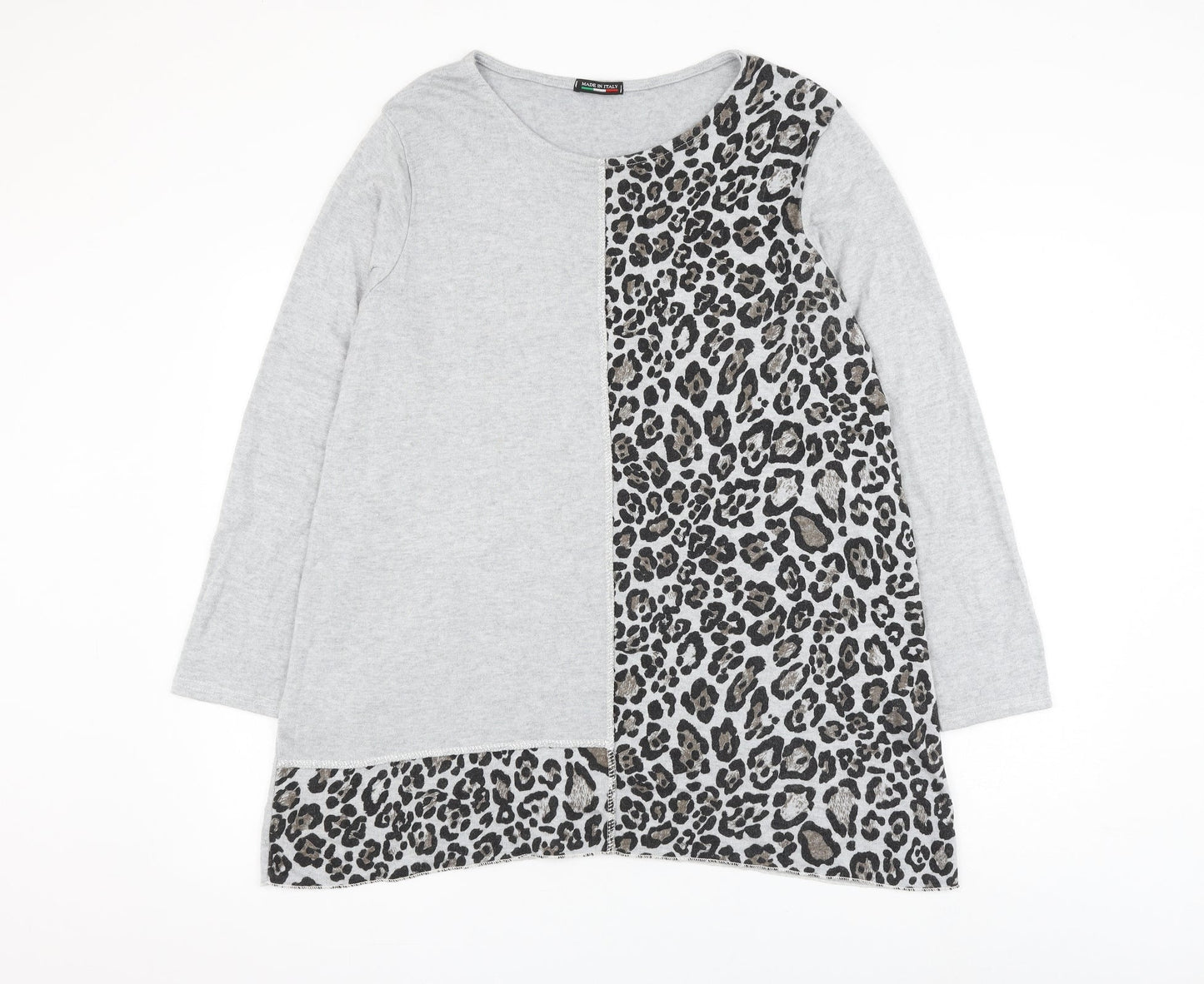 Preworn Womens Grey Animal Print Viscose Pullover Sweatshirt Size M Pullover - Leopard Print