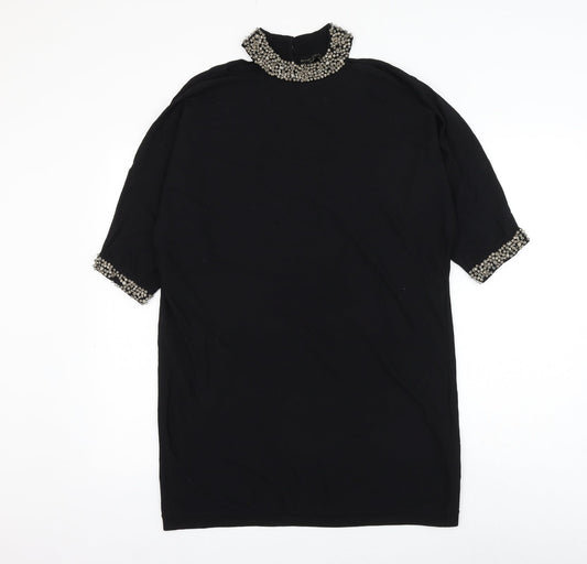 Phase Eight Womens Black Viscose Shift Size M Round Neck Button