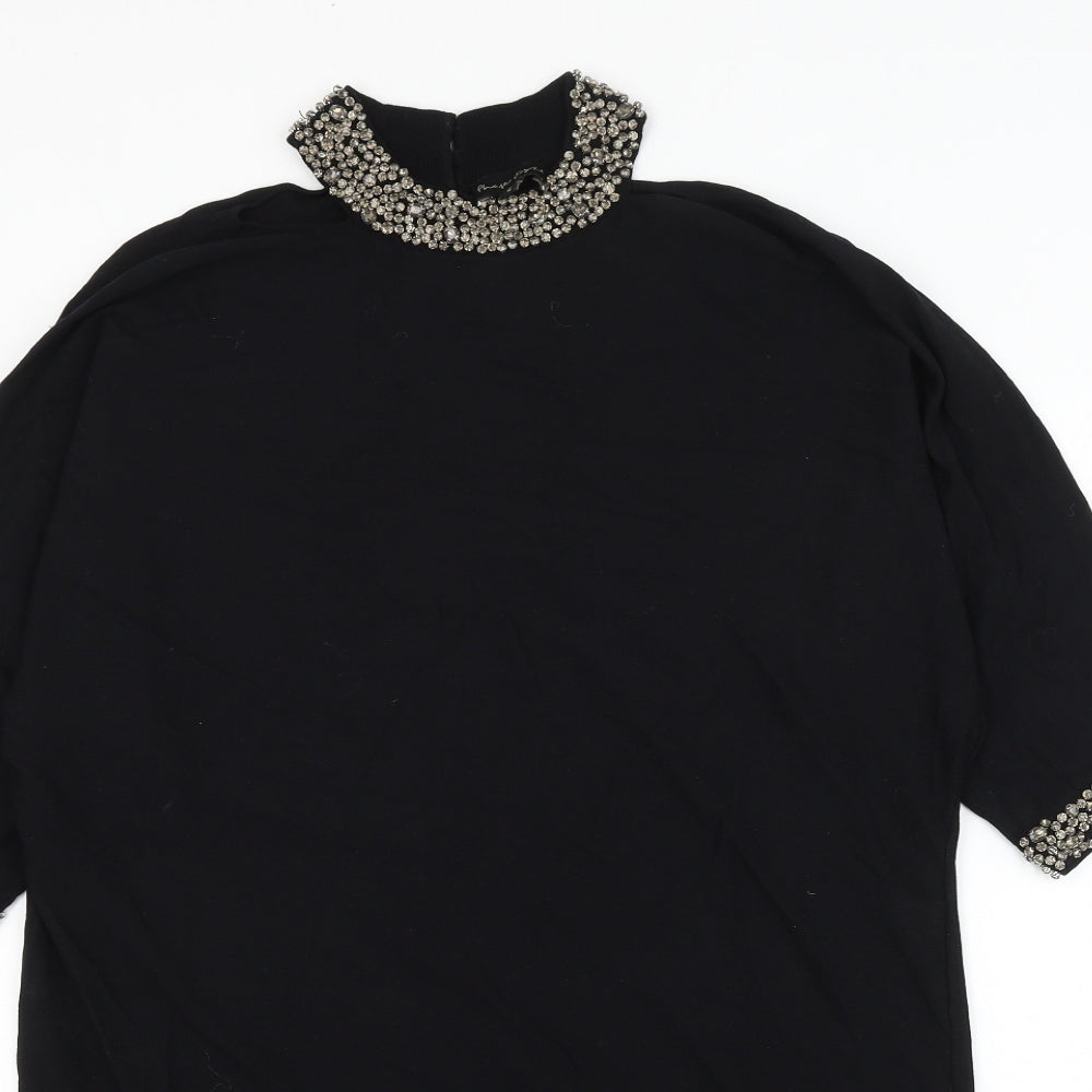 Phase Eight Womens Black Viscose Shift Size M Round Neck Button