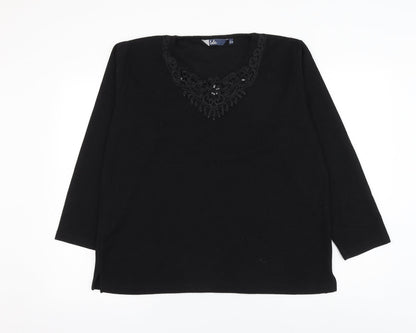 EWM Womens Black Round Neck Polyester Pullover Jumper Size 18