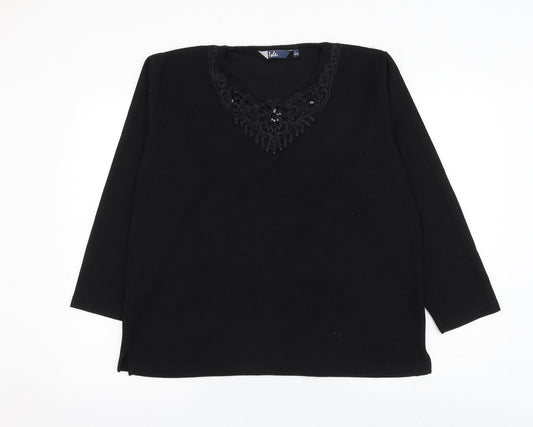 EWM Womens Black Round Neck Polyester Pullover Jumper Size 18