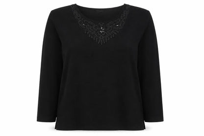 EWM Womens Black Round Neck Polyester Pullover Jumper Size 18