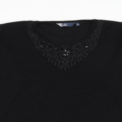 EWM Womens Black Round Neck Polyester Pullover Jumper Size 18